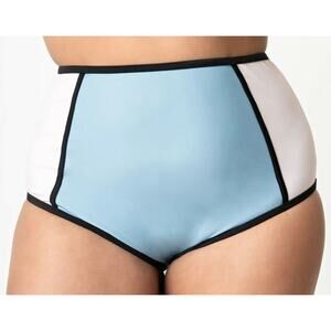 Unique Vintage Women High Waist Bottoms Blue ColorBlock Size S